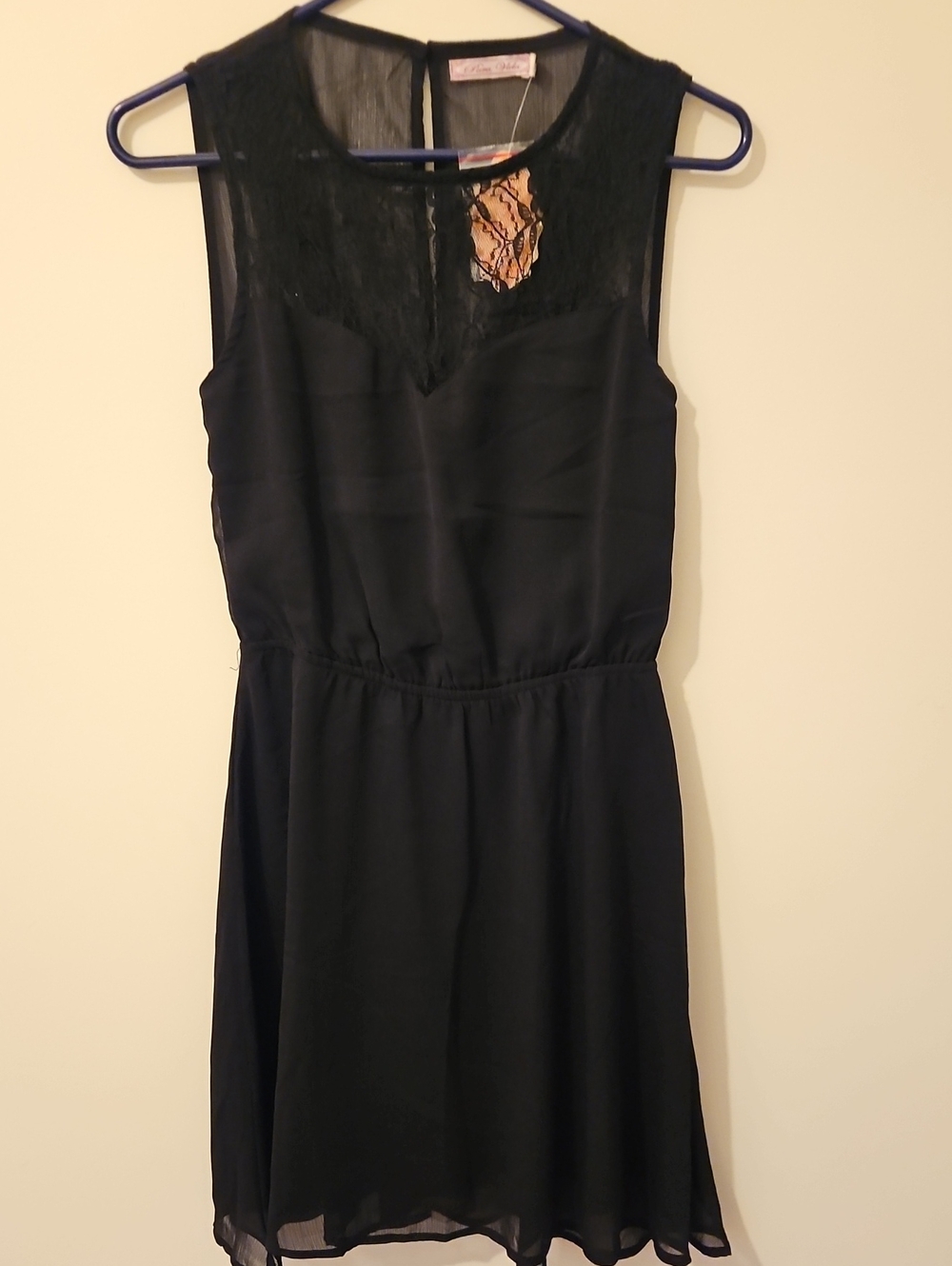 Pura Vida Black Sleeveless Lace Yoke Mini Dress